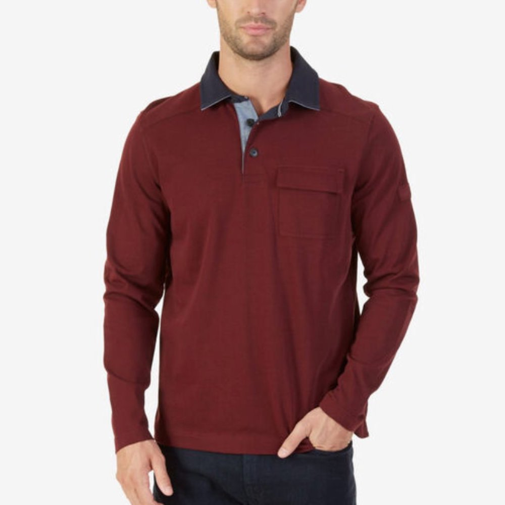 NWT Nautica classic fit long sleeve polo burgundy